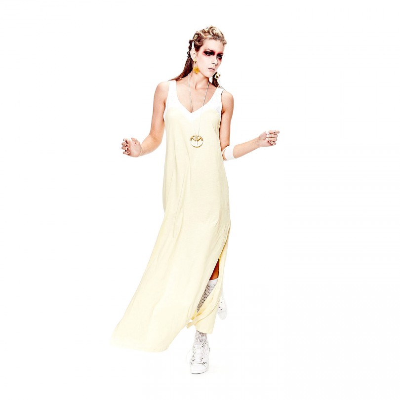 yellow white dress organic cotton dress fair and local produced in Berlin